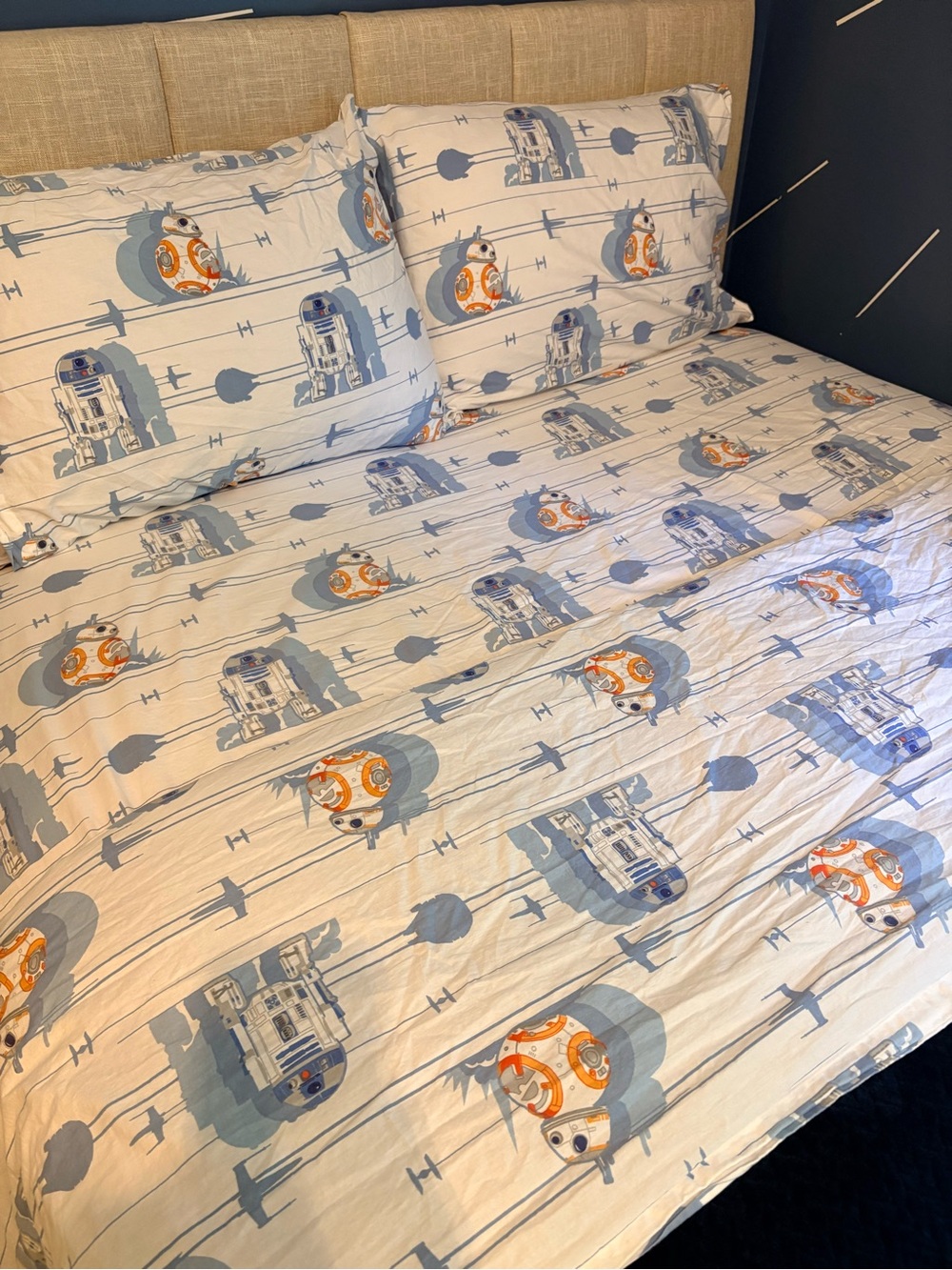 Star Wars R2-D2 & BB-8 Blue and Orange Queen Sheet Set + BB8 Bath Rug